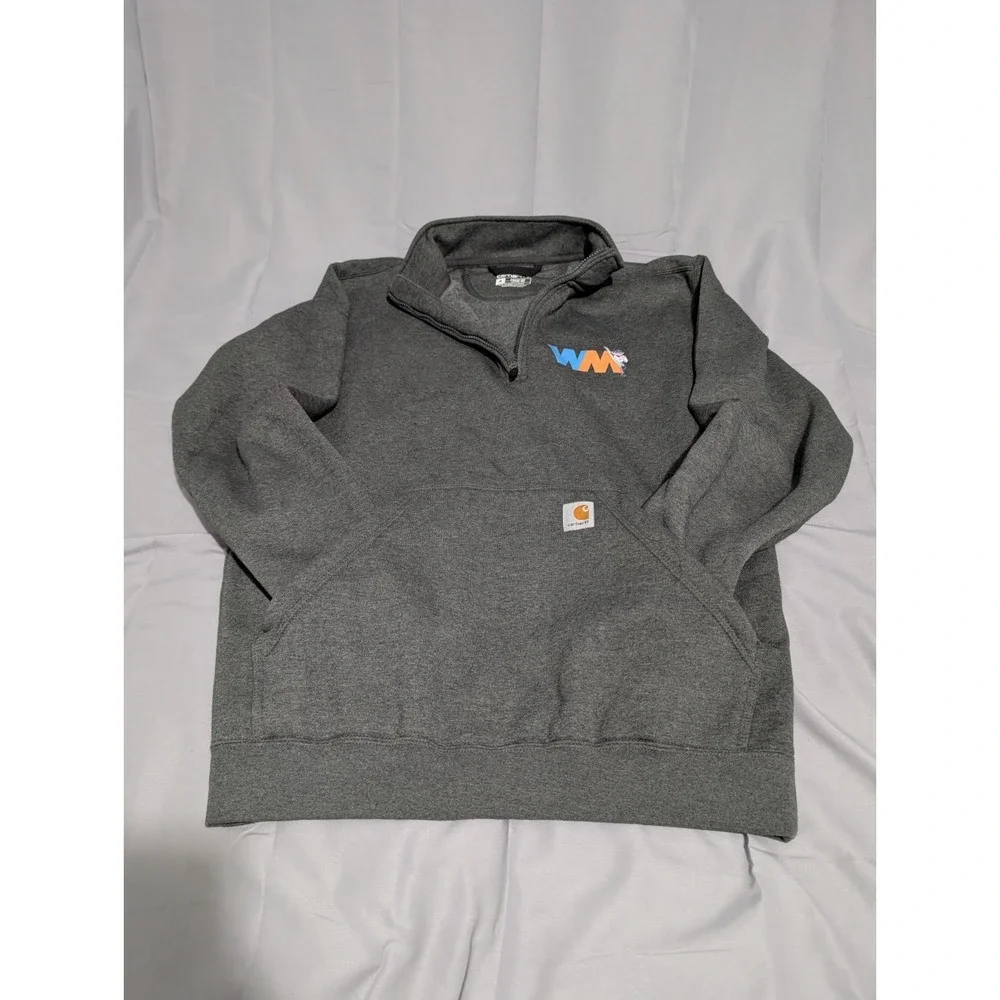 Carhartt Grey Quarter Zip Sweatshirt Pullover Med. Heavyweight Loose Fit WM Logo